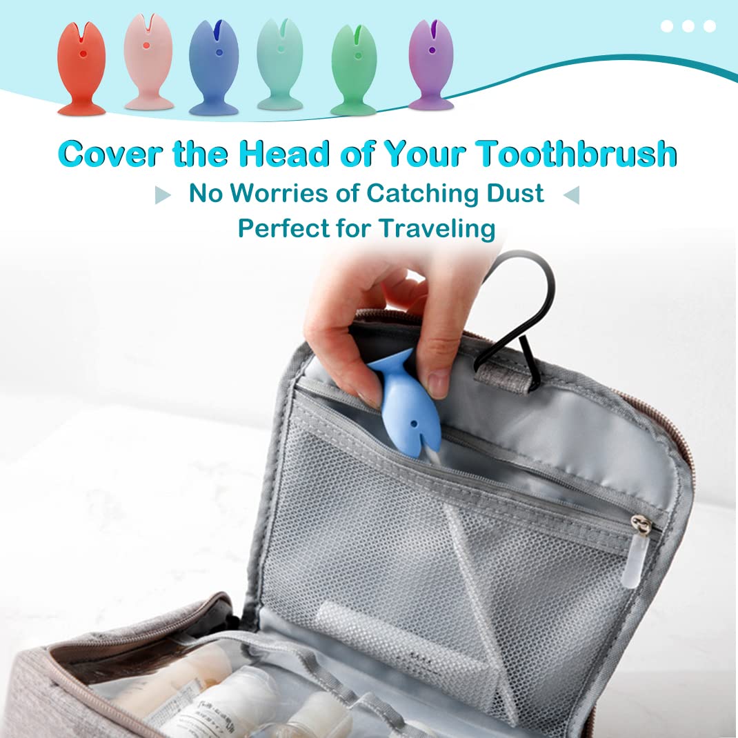 Travel-friendly silicone toothbrush caps attached to a toothbrush
