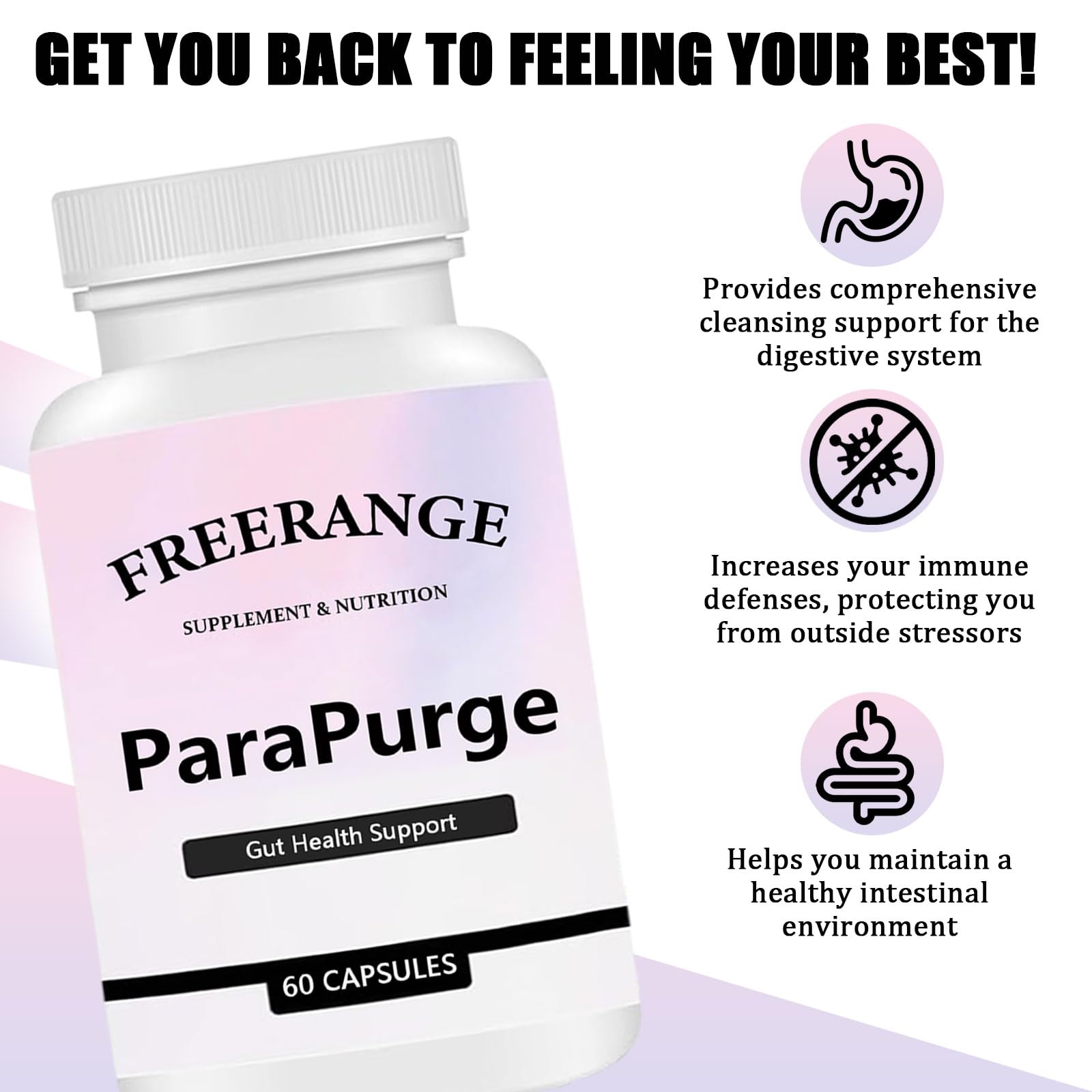 FITactic ParaPurge capsules closeup highlights easy-to-swallow capsules for gentle cleansing.