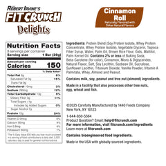 Fit Crunch Delights Cinnamon Roll pack 8-bar box; convenient gluten-free indulgence on the go.