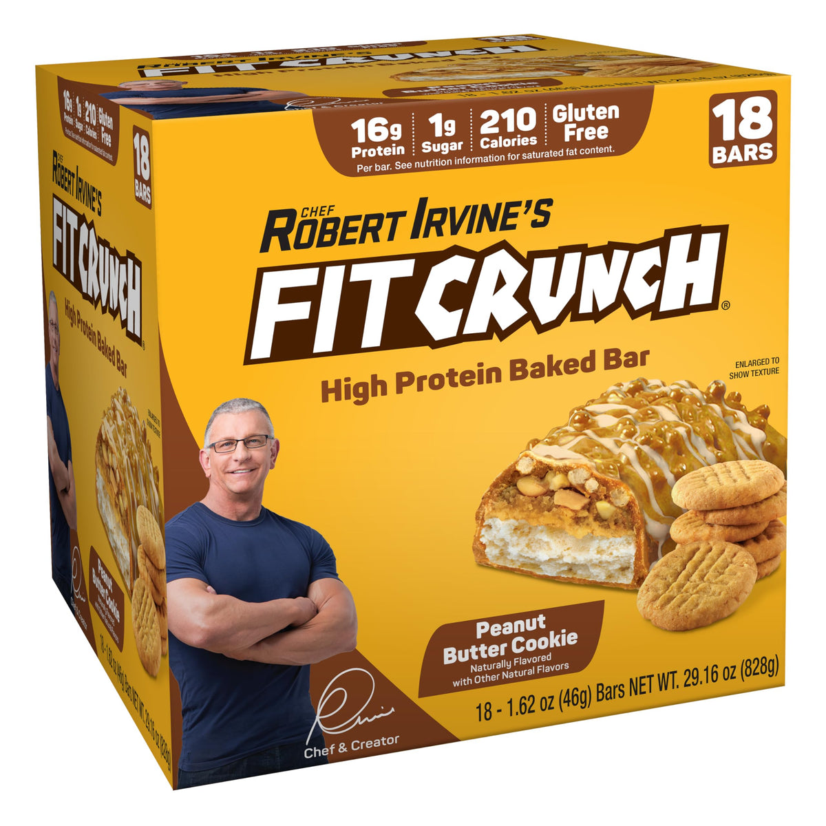 FITCRUNCH Snack Size Bar Peanut Butter Cookie hero shot, convenient high-protein on-the-go snack