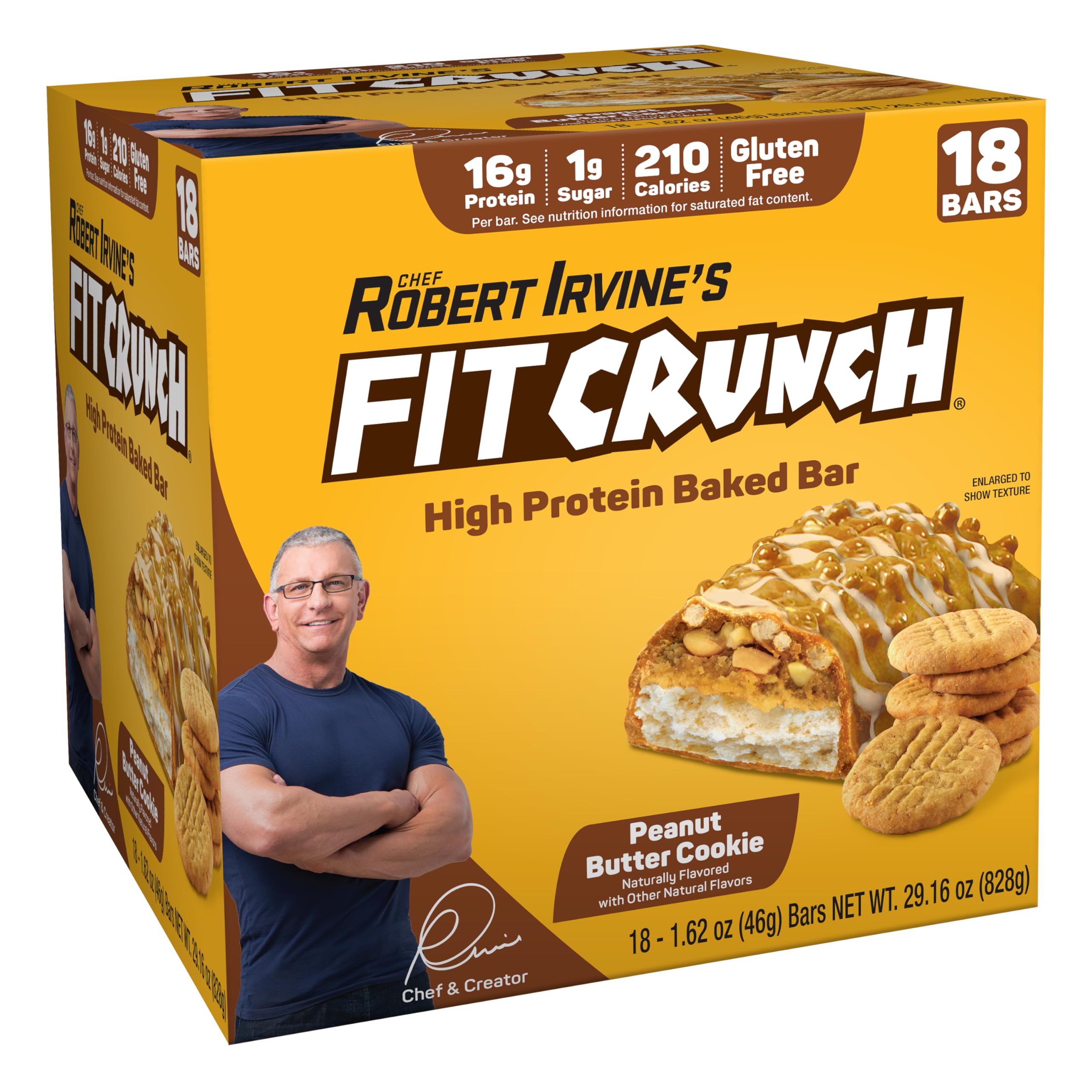 FITCRUNCH Snack Size Bar Peanut Butter Cookie hero shot, convenient high-protein on-the-go snack