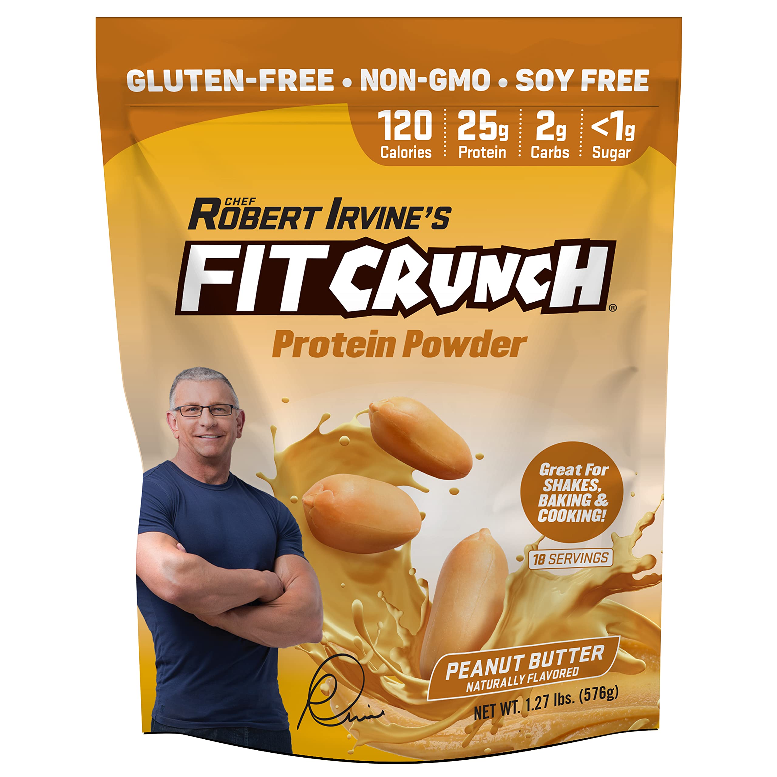 FITCRUNCH Tri-Blend Whey Protein Peanut Butter bottle for quick high-protein shakes.
