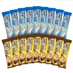 Fit Crunch wafer bar chocolate peanut butter wrapper shows protein-packed on-the-go snacking.
