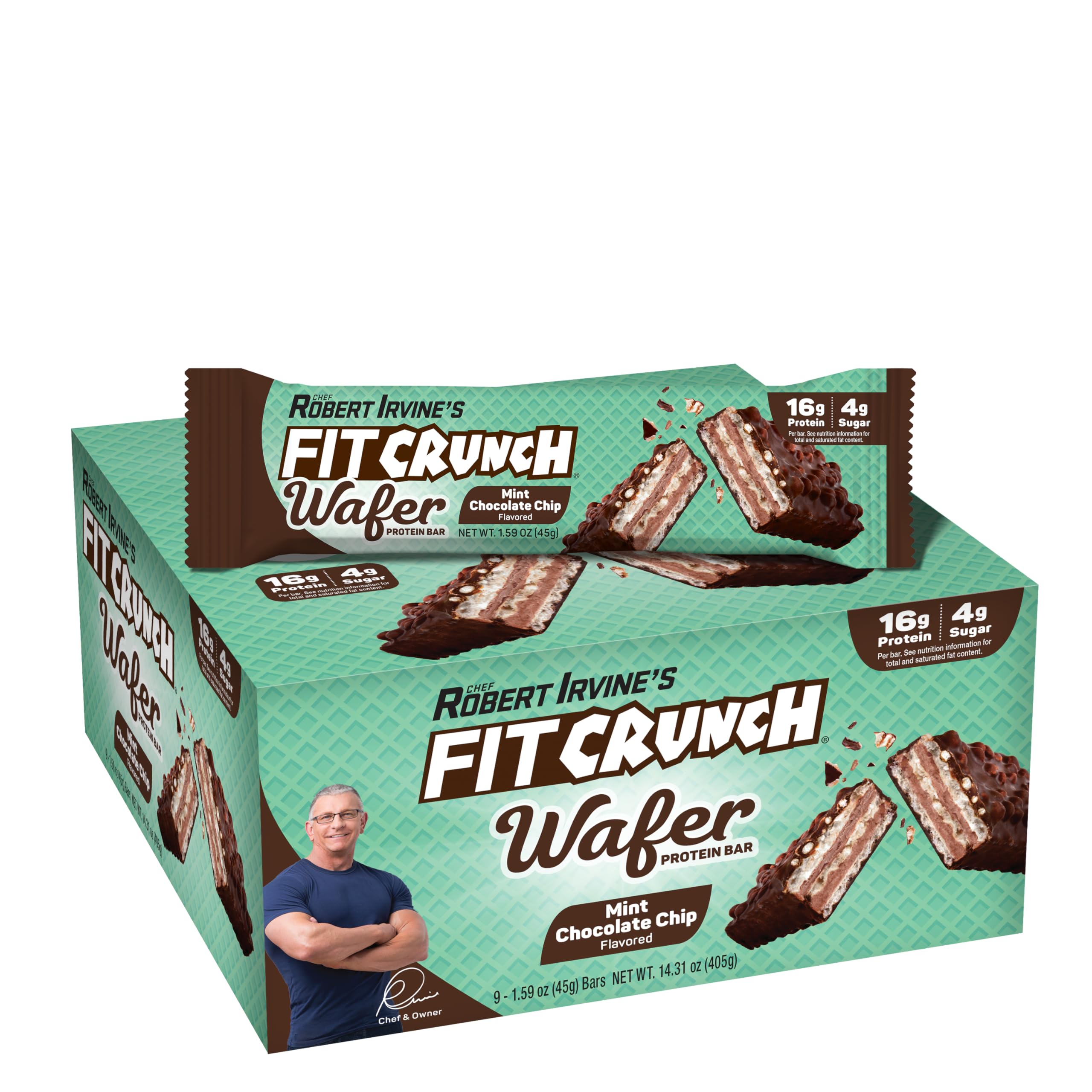 FITCRUNCH Mint Chocolate Chip Wafer Protein Bar - front view