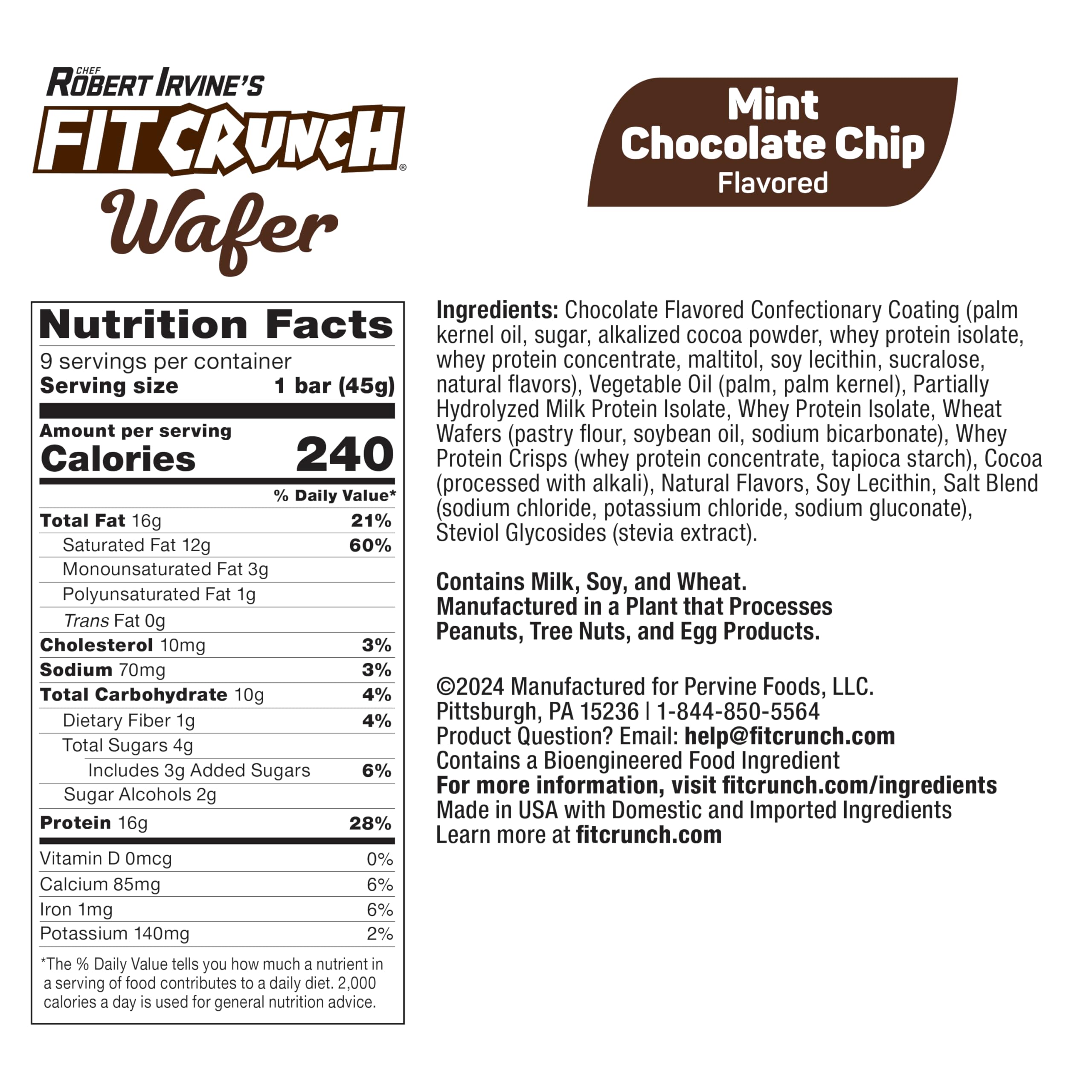 FITCRUNCH Mint Chocolate Chip Wafer Protein Bar - angled side view