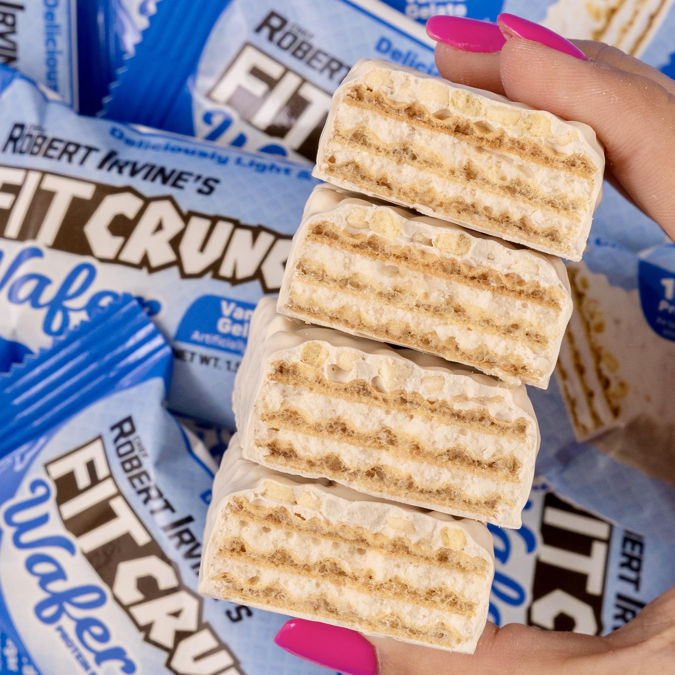 Product on shelf: FITCRUNCH Vanilla Gelato wafers