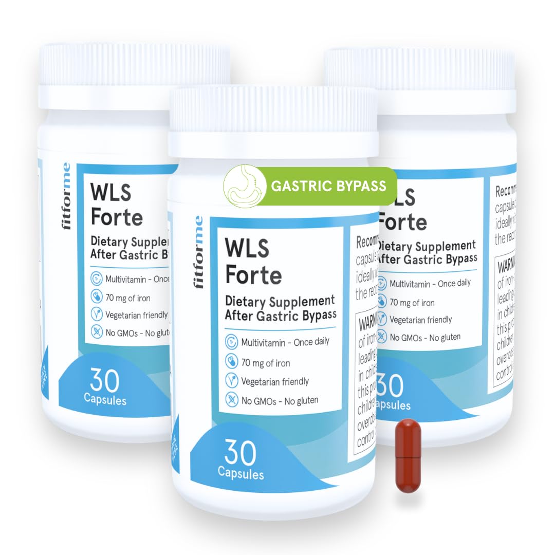 FitForMe bariatric multivitamin bottle labeled WLS Forte for gastric bypass