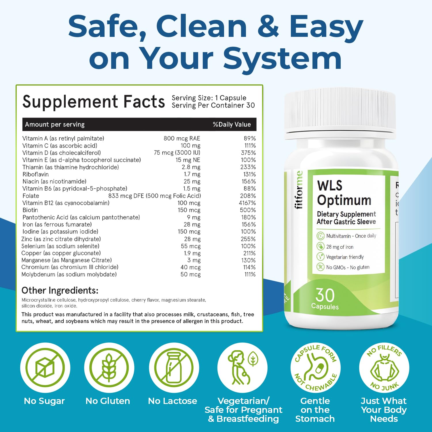 Nutrition facts highlight vitamins in WLS Optimum