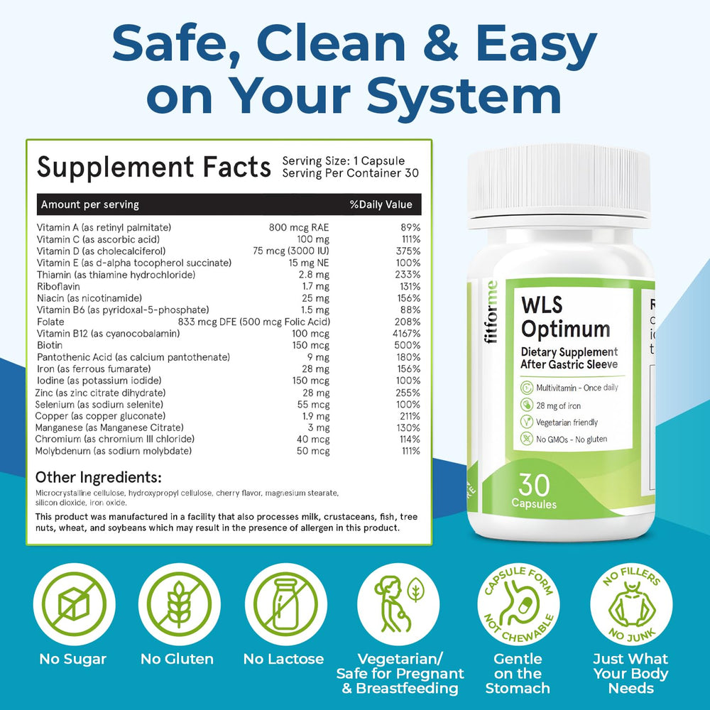 Nutrition facts highlight vitamins in WLS Optimum