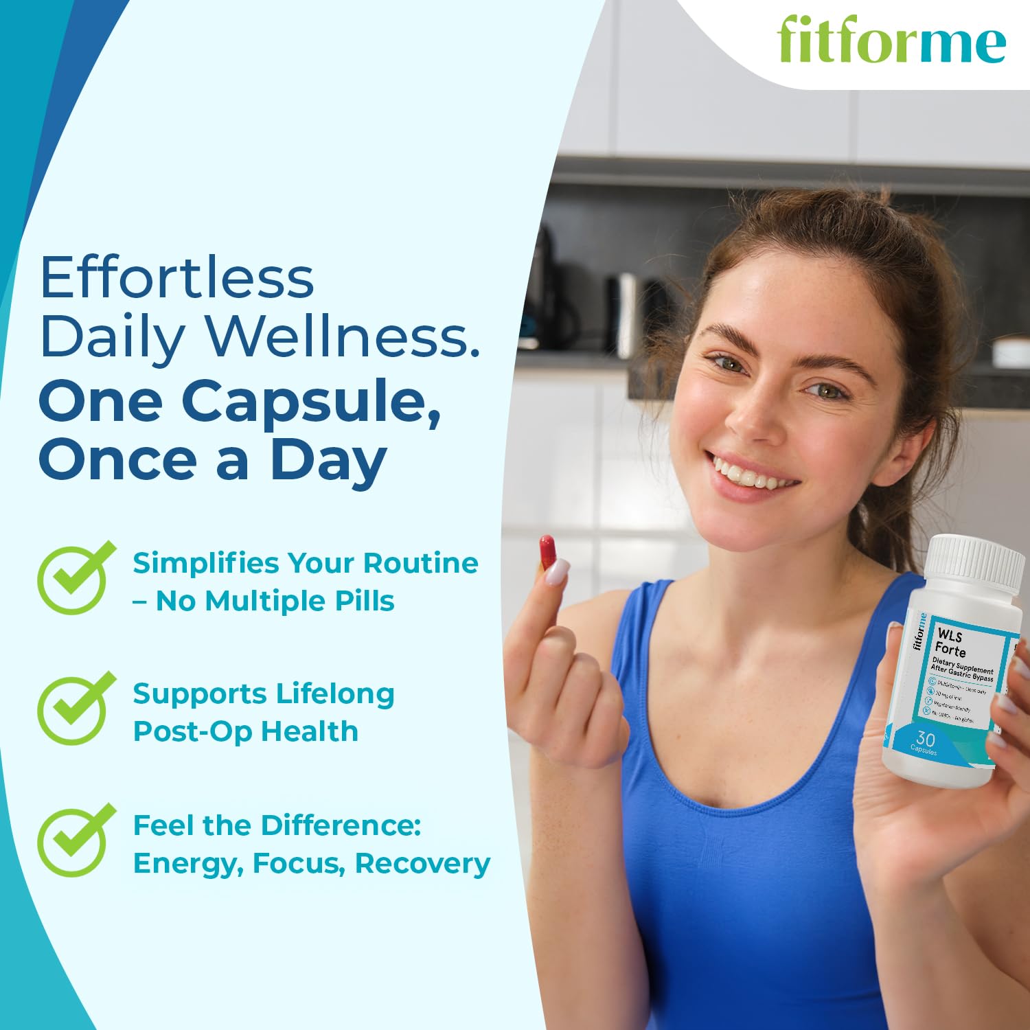 Nutrition facts panel for FitForMe Bariatric Multivitamin with Iron