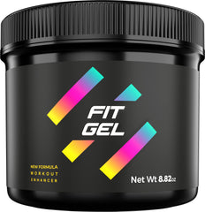 Fit Gel jar close-up highlights easy-to-apply gel for workouts.