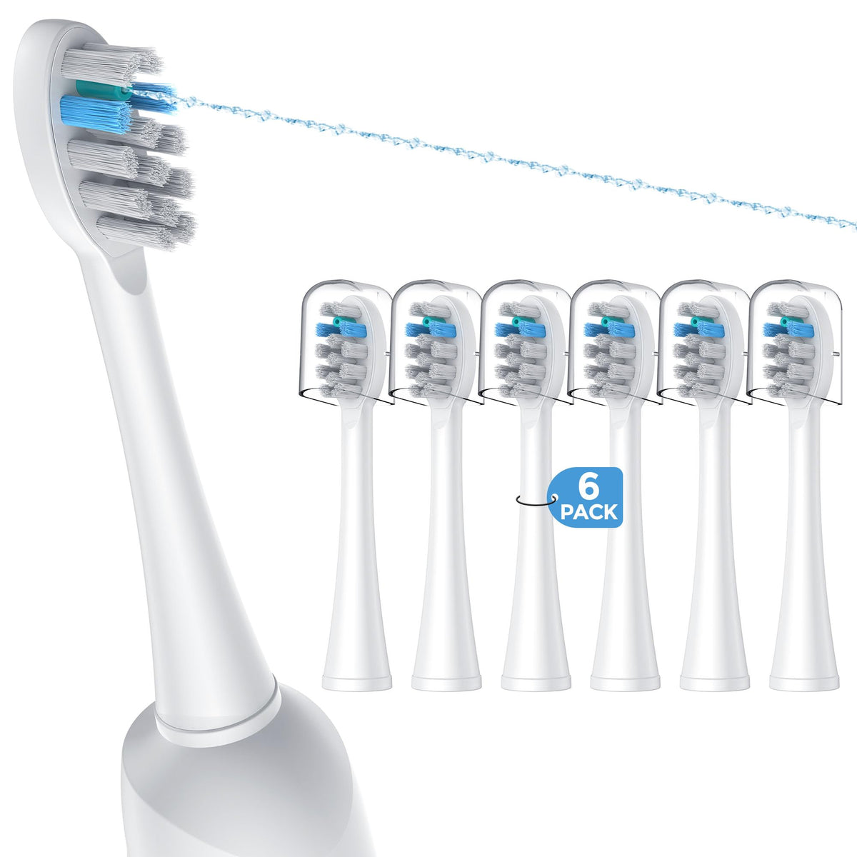 FitMount 6-pack toothbrush heads for Waterpik Sonic Fusion SF-01W and SF-02W