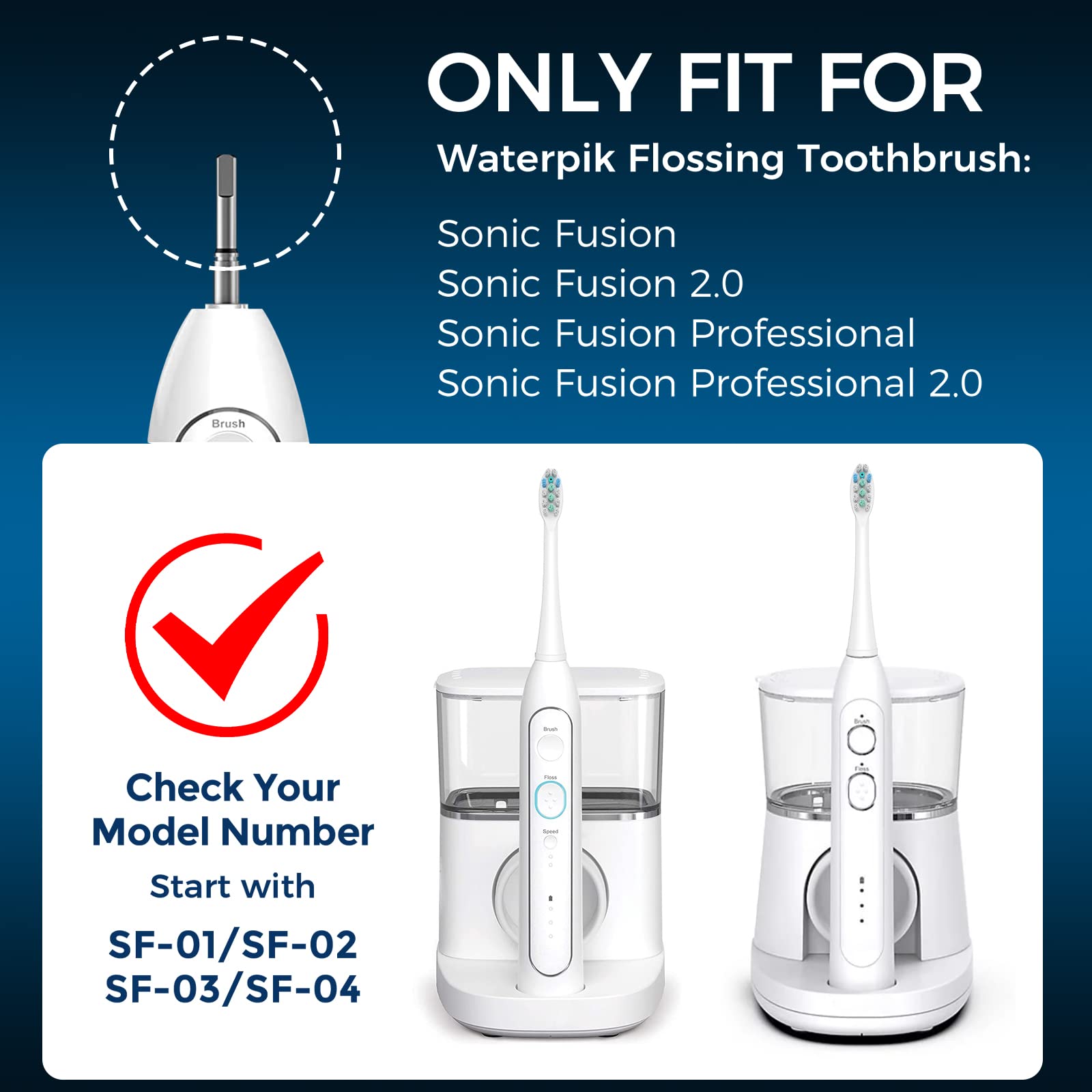 FitMount 6-pack toothbrush heads compatible with Waterpik Sonic Fusion SF-03 and SF-04