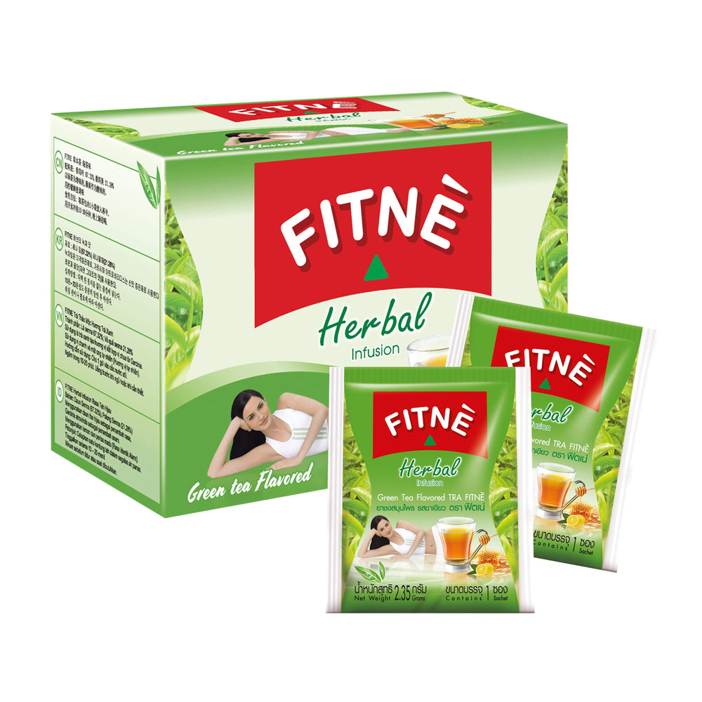 Front packaging of FITNÈ Green Tea Herbal Honey Lemon with Garcinia Senna tea bags