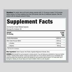 Close-up of Creatine capsules labeled 3000mg per serving