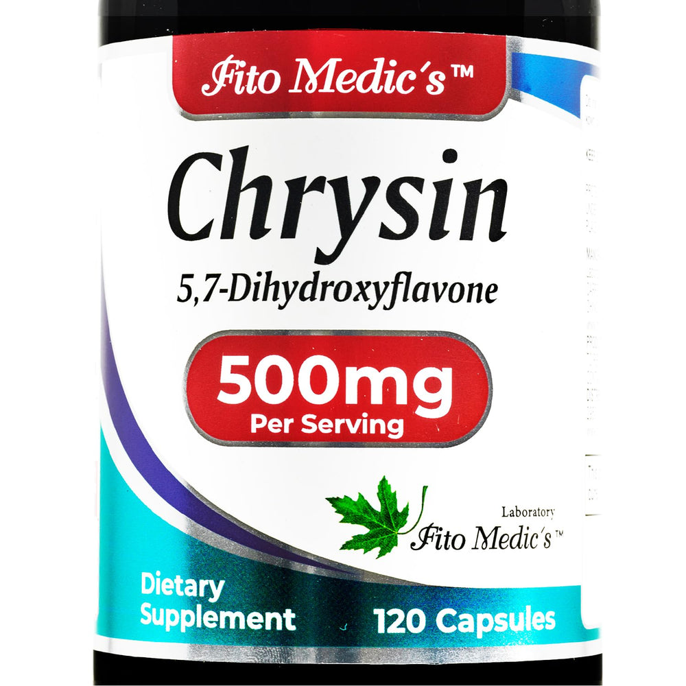 Fito Medic's Chrysin bottle front view with Passion Flower, 120 capsules