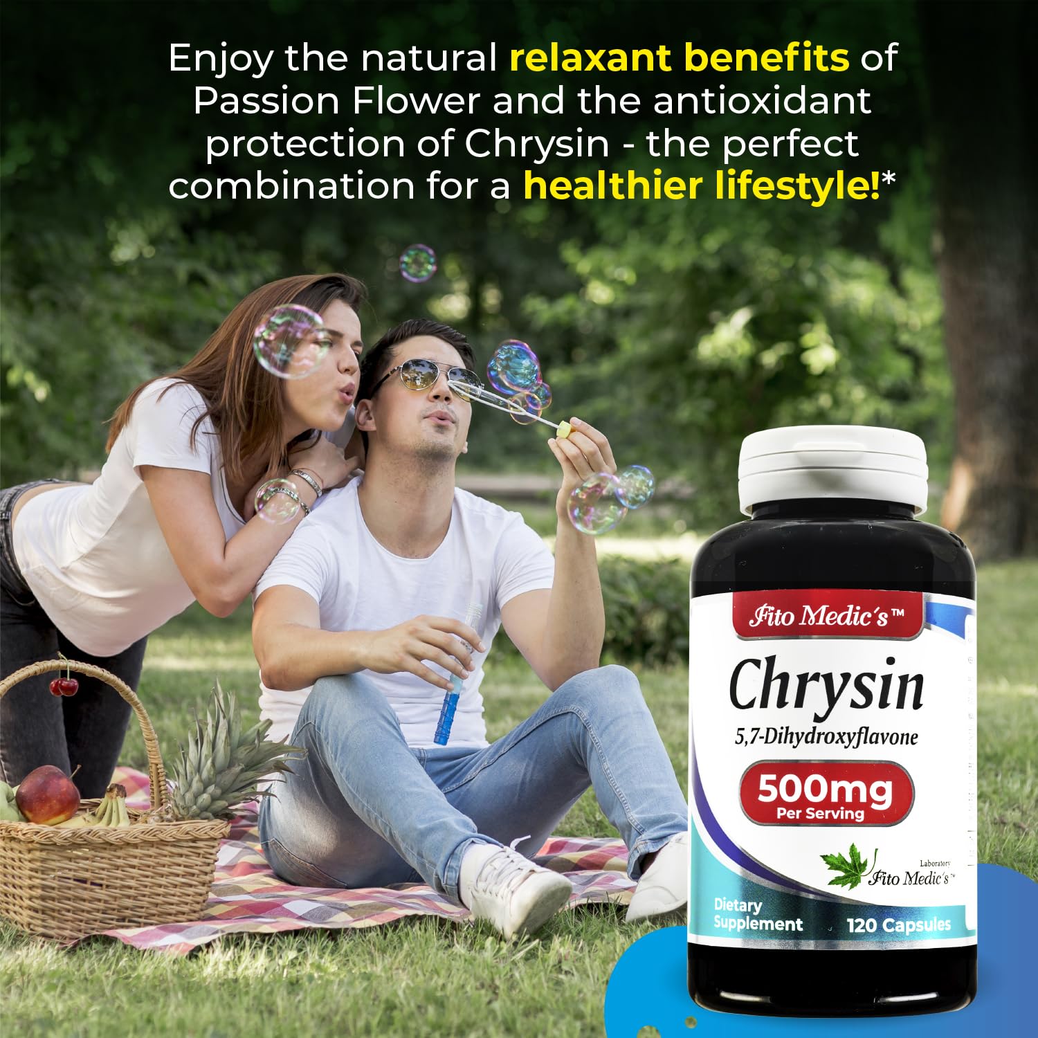 Chrysin 500mg with Passion Flower label detail