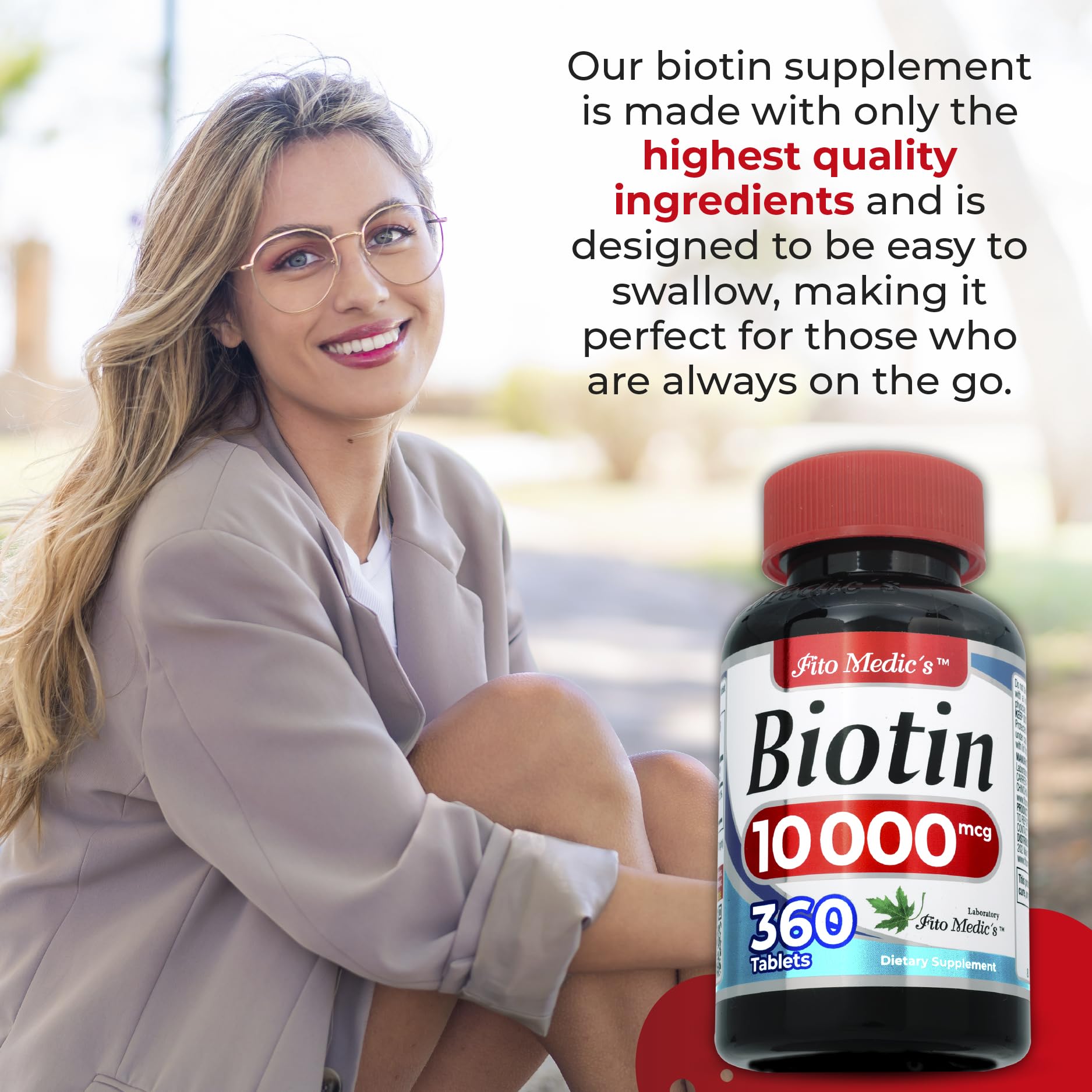 Biotin tablets arranged 360-count bottle