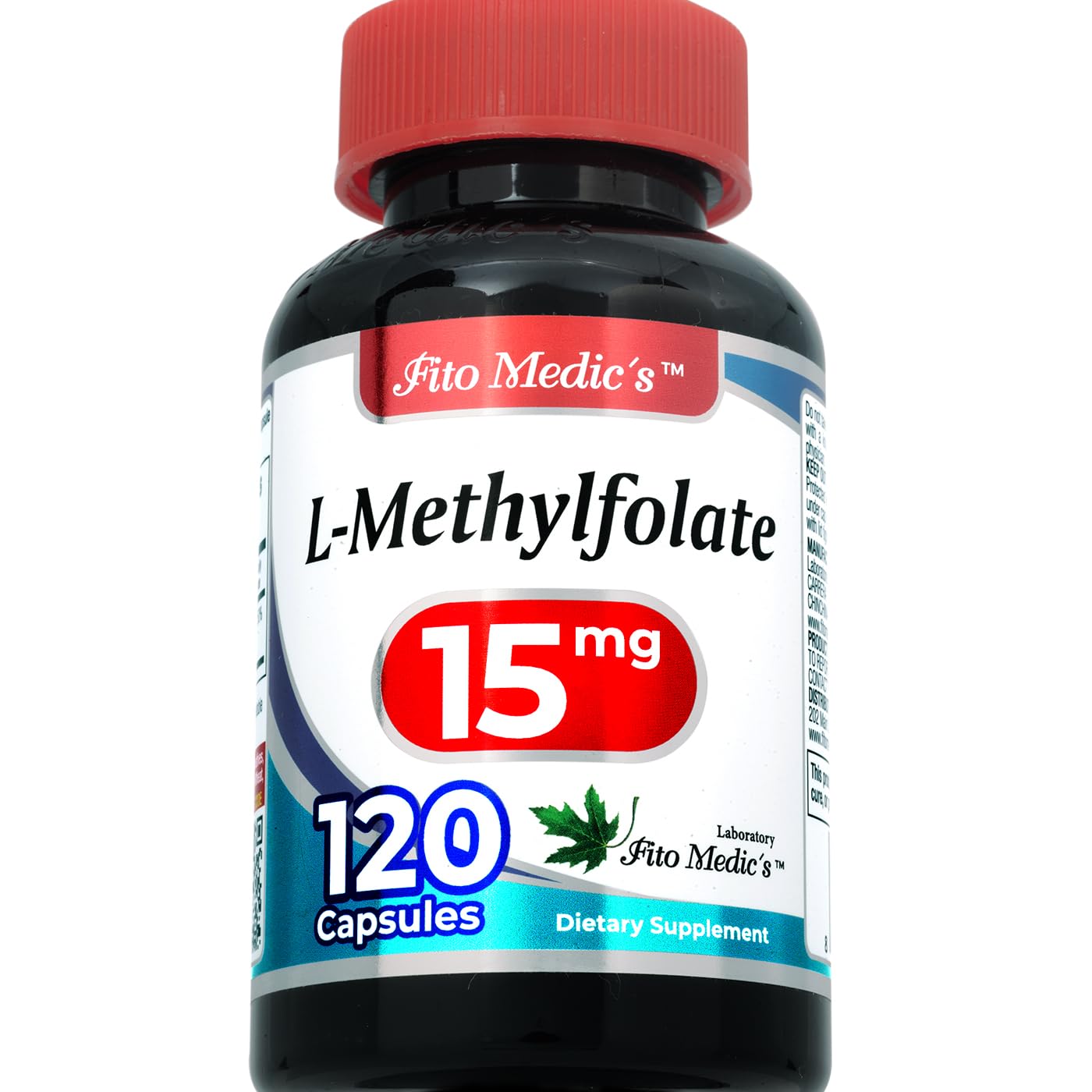 Close-up of methylfolate bottle showing label