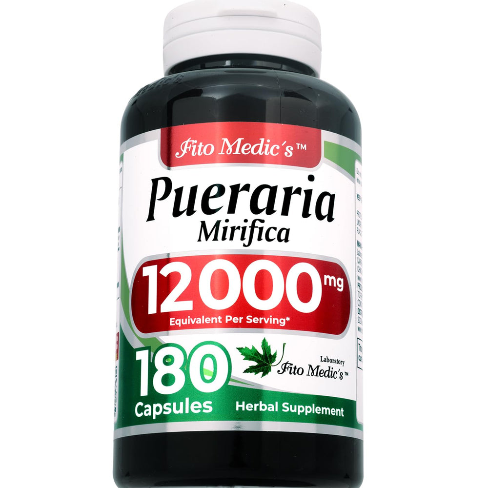 Pueraria Mirifica capsules close-up showing 180 capsules