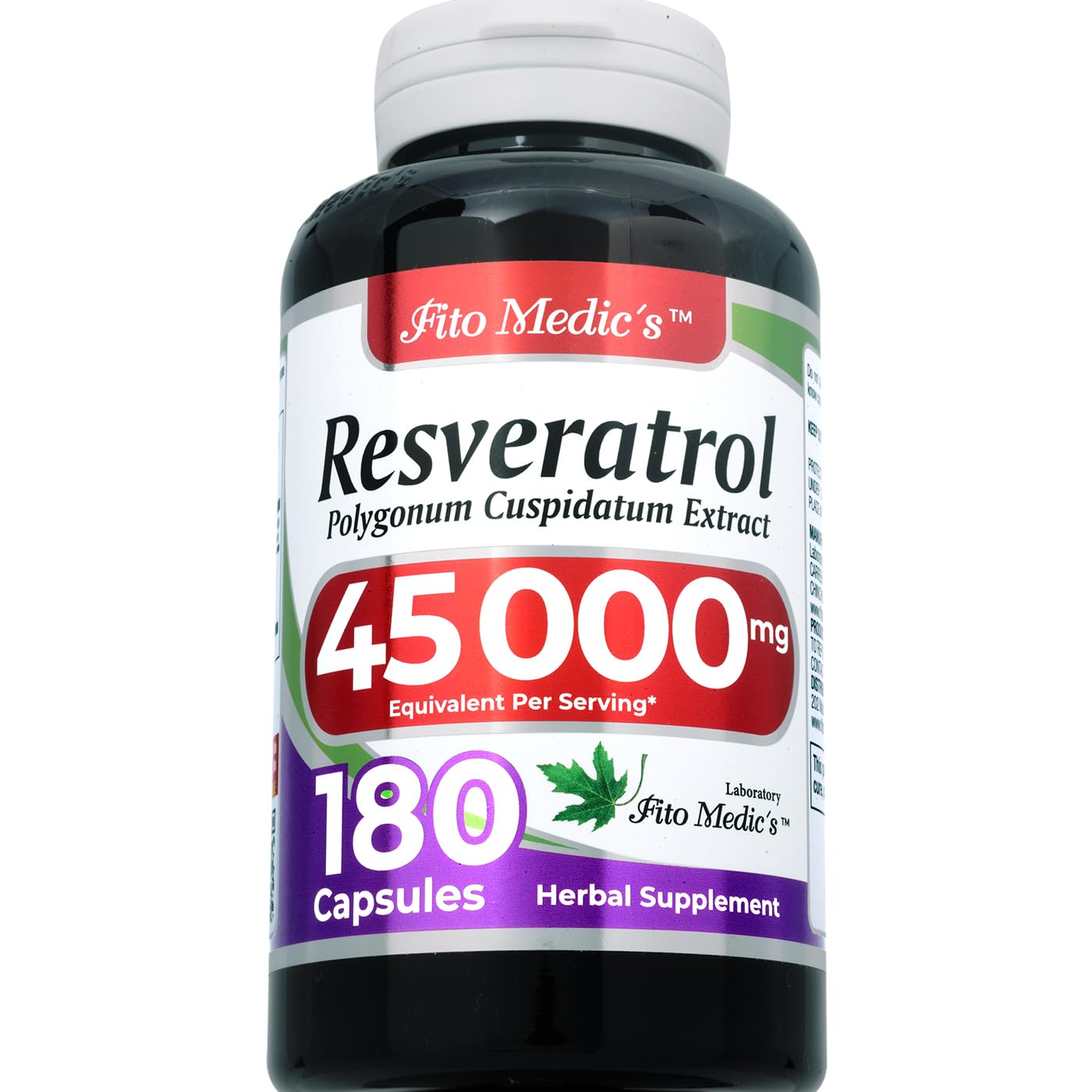 Bottled label for FITO MEDIC'S Lab Resveratrol 450 mg 180 capsules