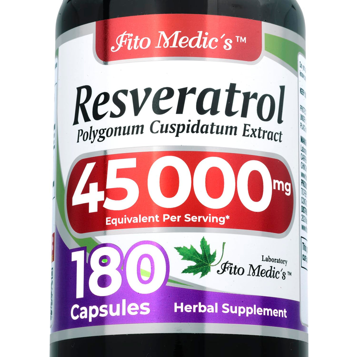 Bottle of FITO MEDIC'S Lab Resveratrol 450 mg 180 capsules front view
