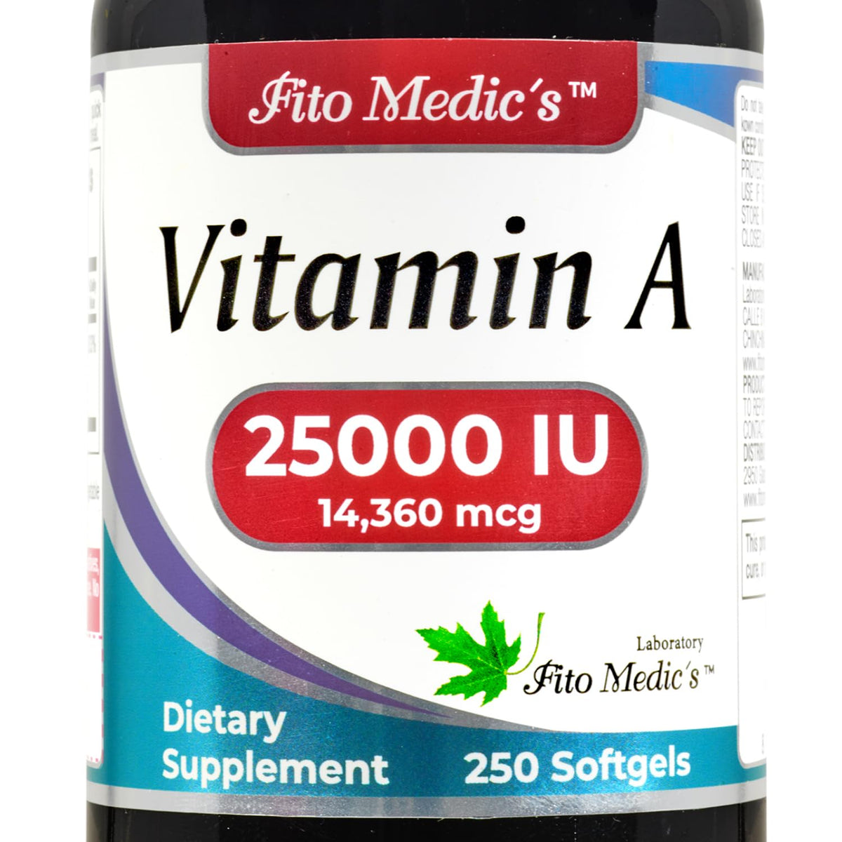 Bottle of FITO MEDIC'S Lab Vitamin A 25000 IU Softgels