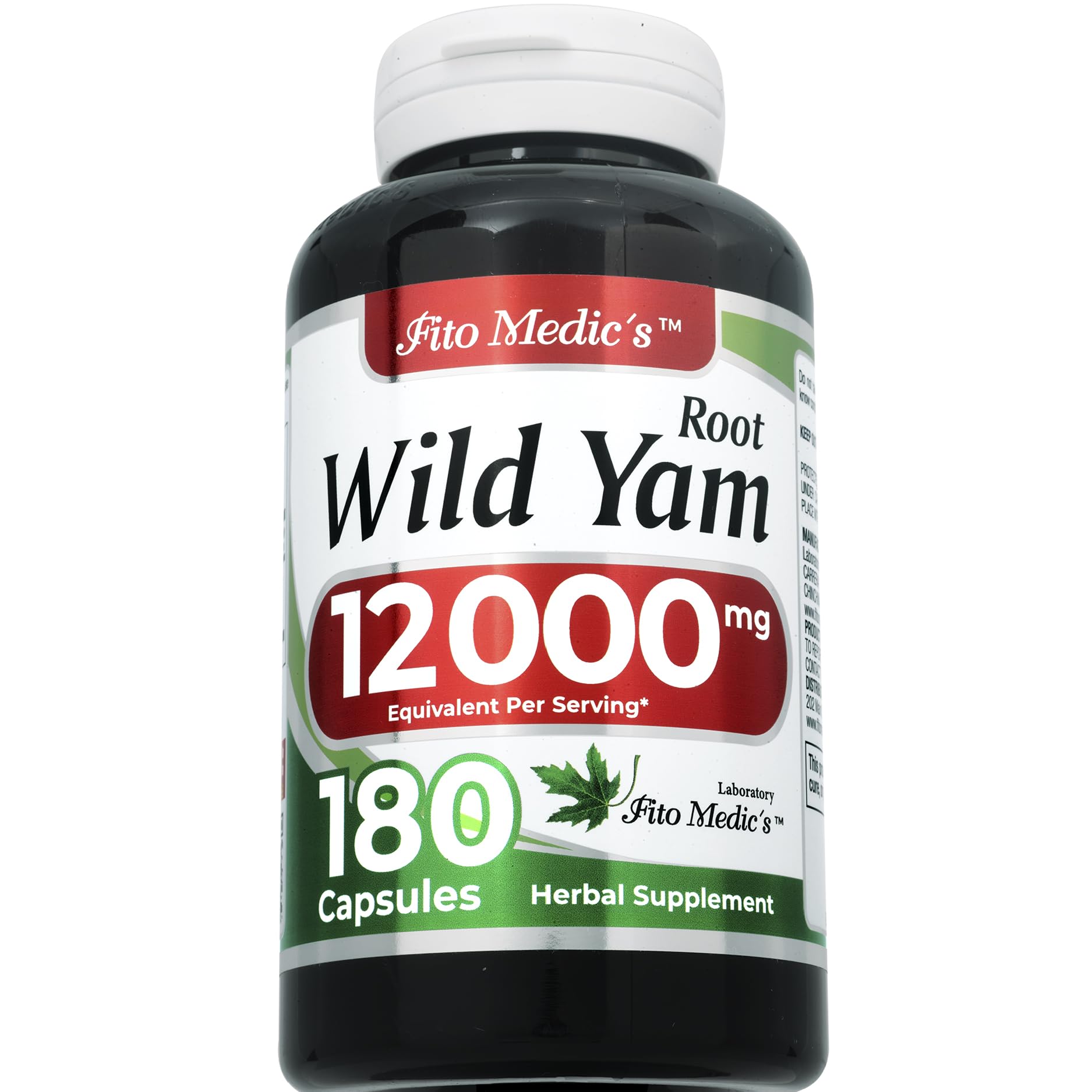 Back of bottle showing supplement facts for Wild Yam Root capsules