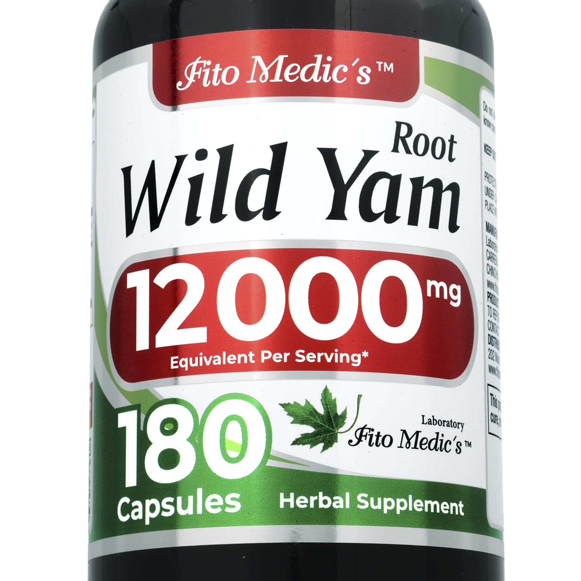 Front view of FITO MEDIC'S Lab Wild Yam Root capsules bottle