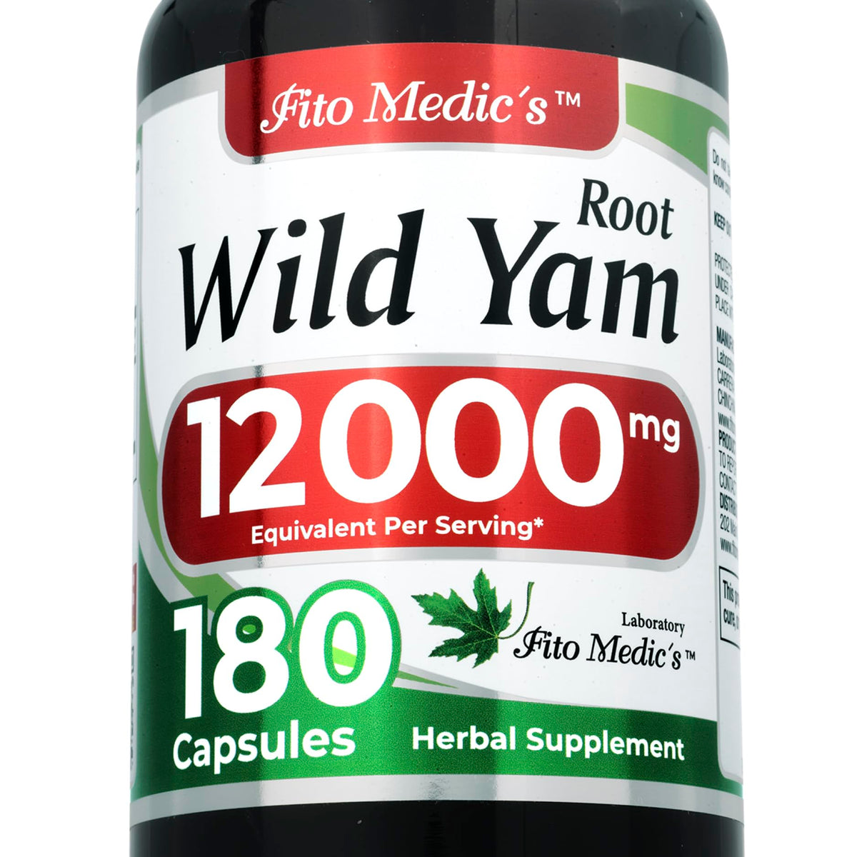Front view of FITO MEDIC'S Lab Wild Yam Root capsules bottle