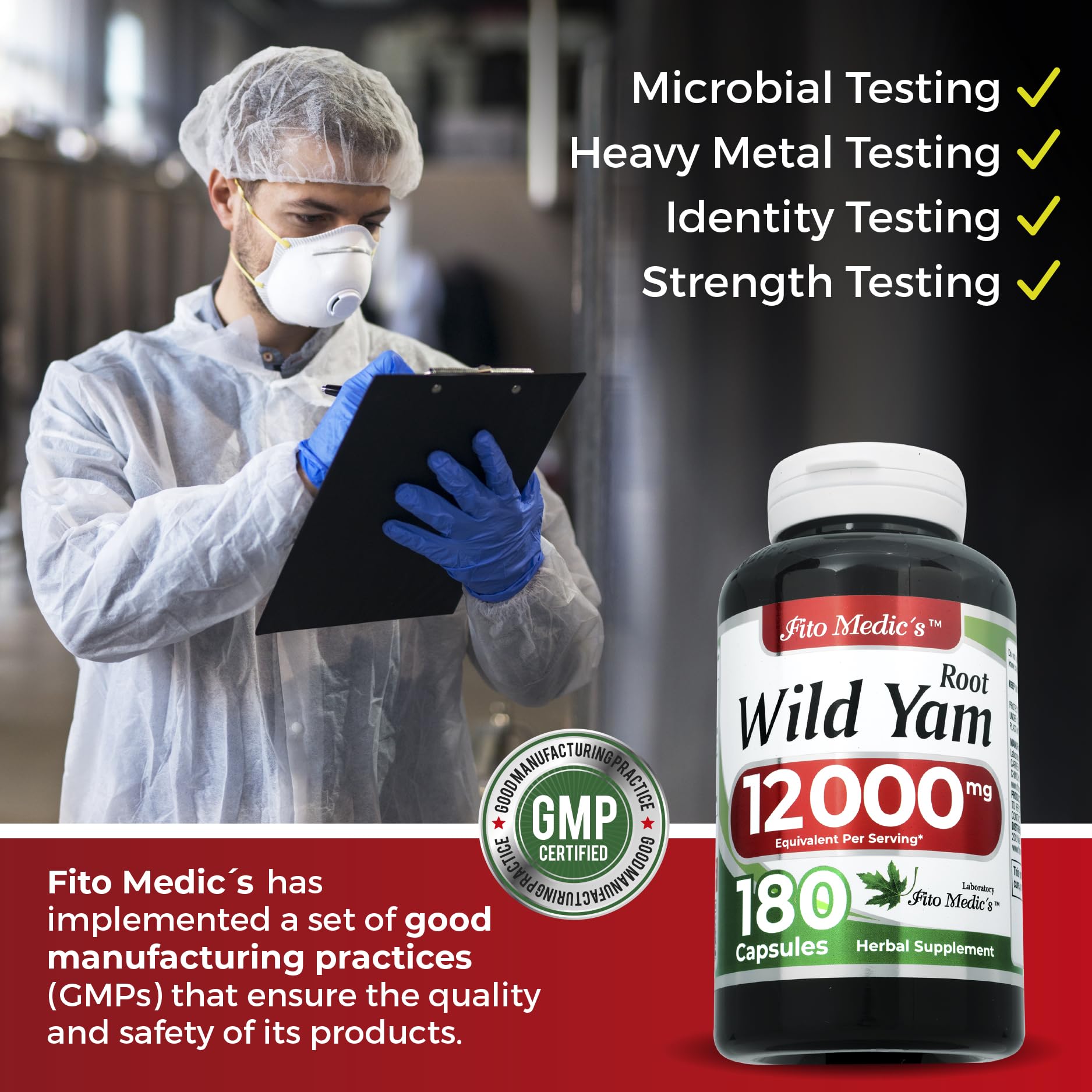Label highlighting ingredients and wild yam root extract