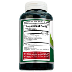 Lions Mane 20:1 extract label and capsules details