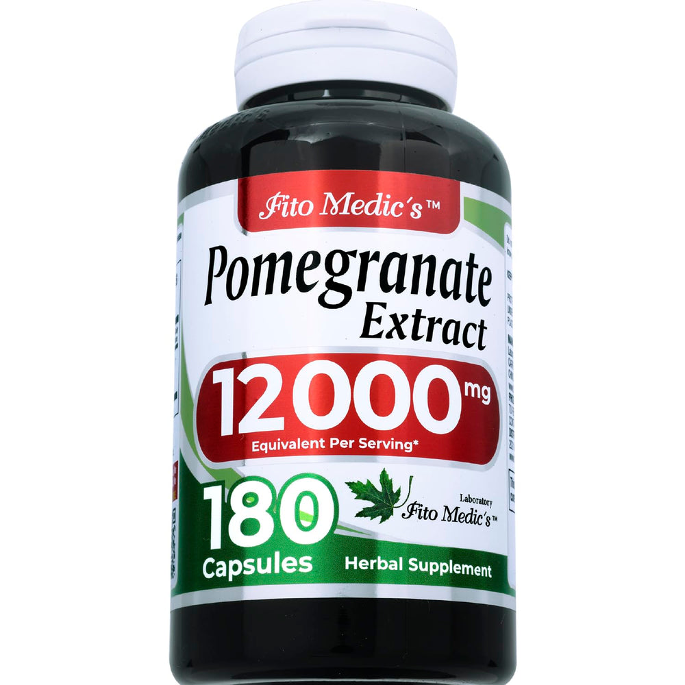 Close-up of 600 mg per serving pomegranate extract capsules