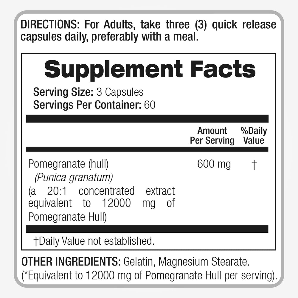 Pomegranate extract capsules arranged on white background