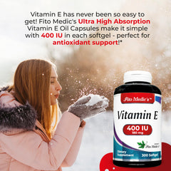 Close-up of Vitamin E 400 IU softgels