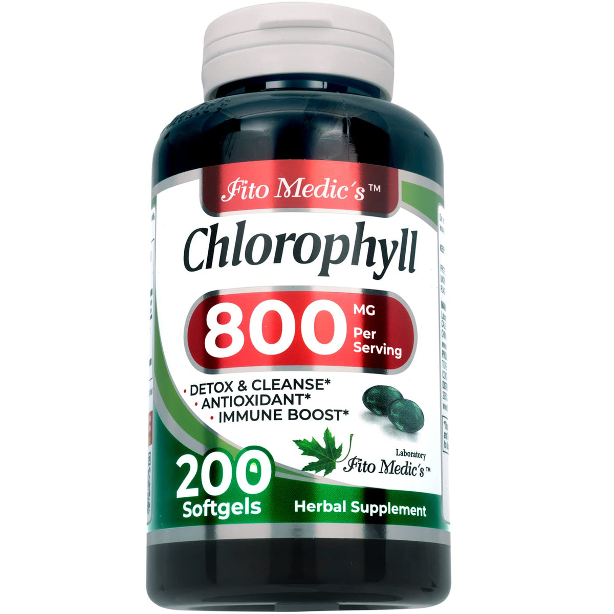 Bottle of FITO MEDIC'S Lab Chlorophyll Softgels 800 mg