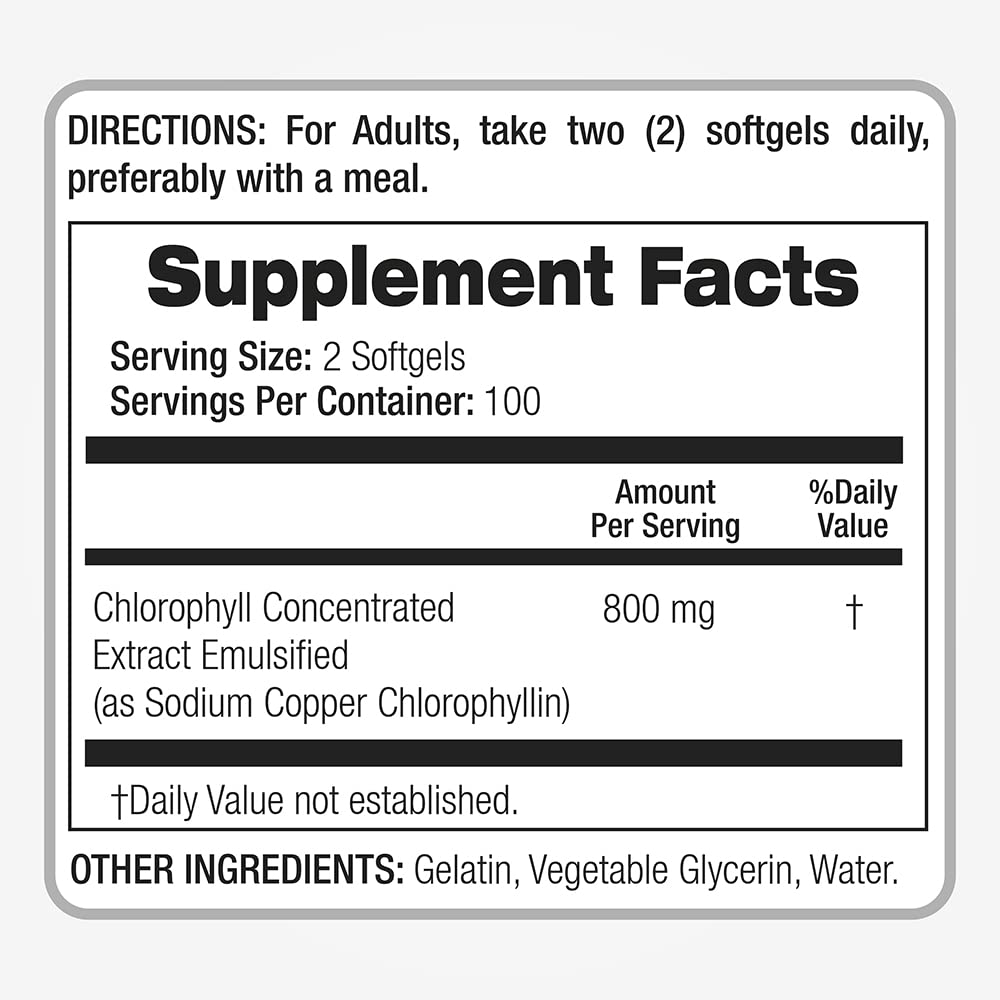 Chlorophyll softgels for ultra high absorption