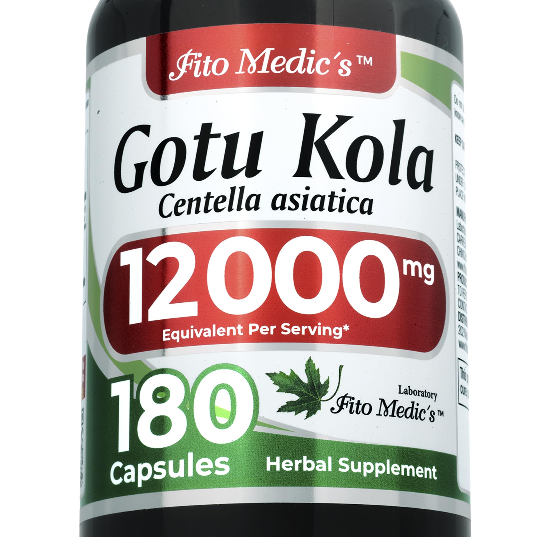 Front view of FITO MEDIC'S Lab Gotu Kola capsules bottle