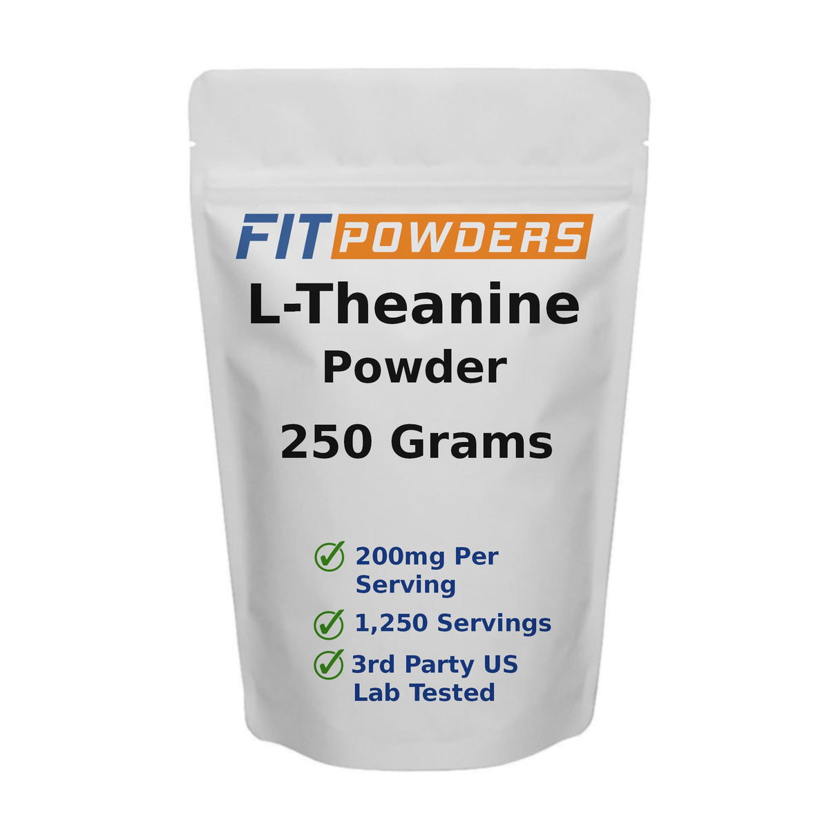 Front view of FitPowders L-Theanine Powder 250g container