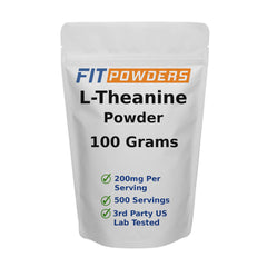 Front view of FitPowders L-Theanine Powder 100g container