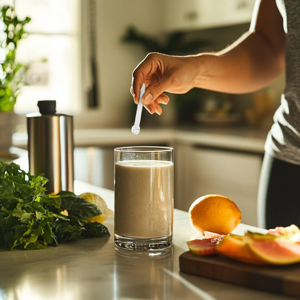 Serving suggestion with caffeine pill and powder mix
