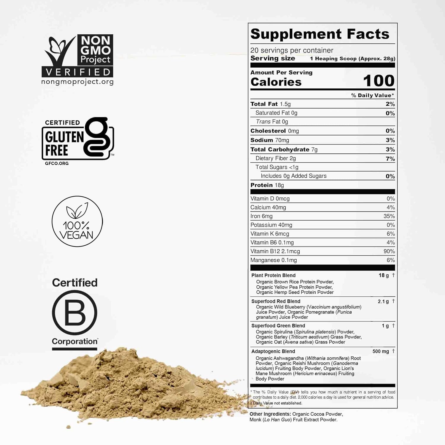 Lions mane and ashwagandha ingredients in fitppl plant-based protein
