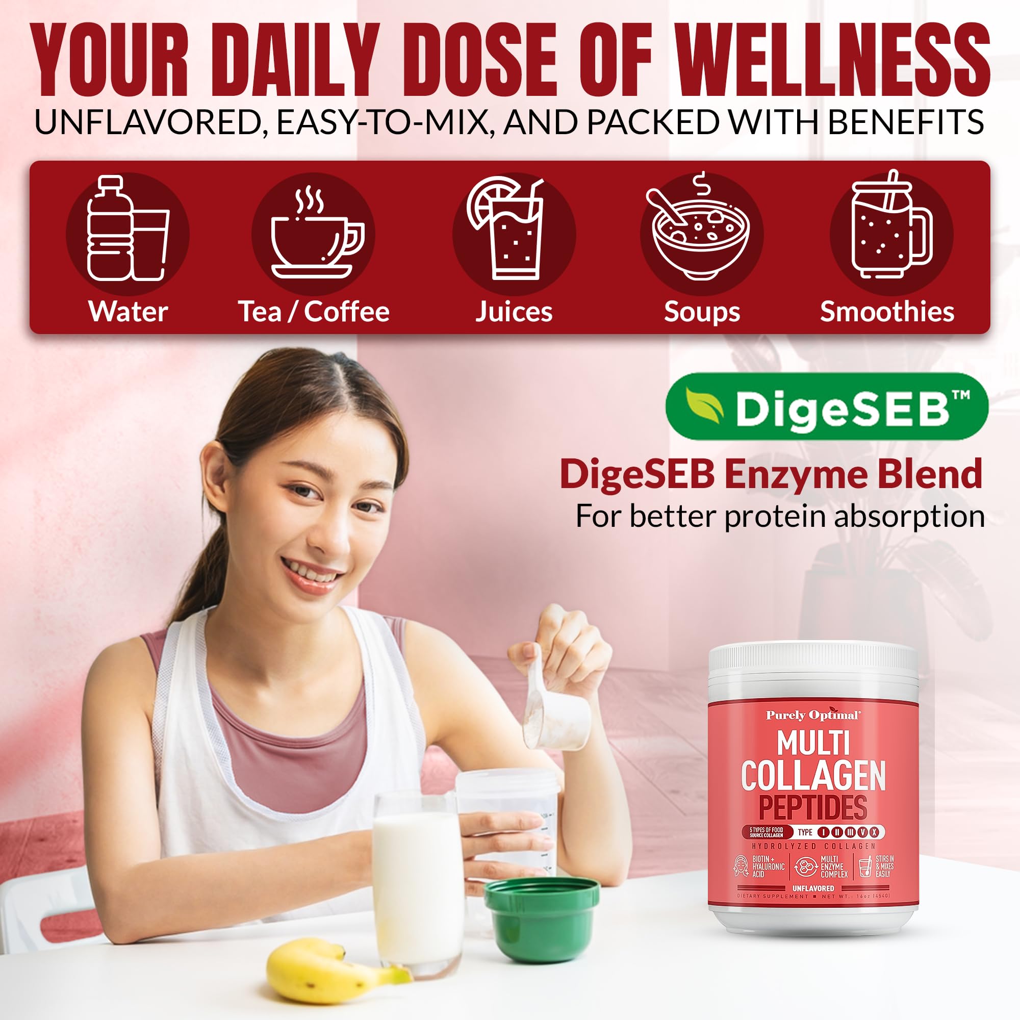 Close-up of five collagen sources used in the formula