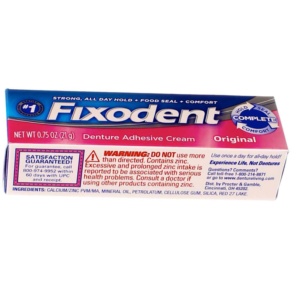 Ingredients label for Fixodent denture adhesive cream Original Multi