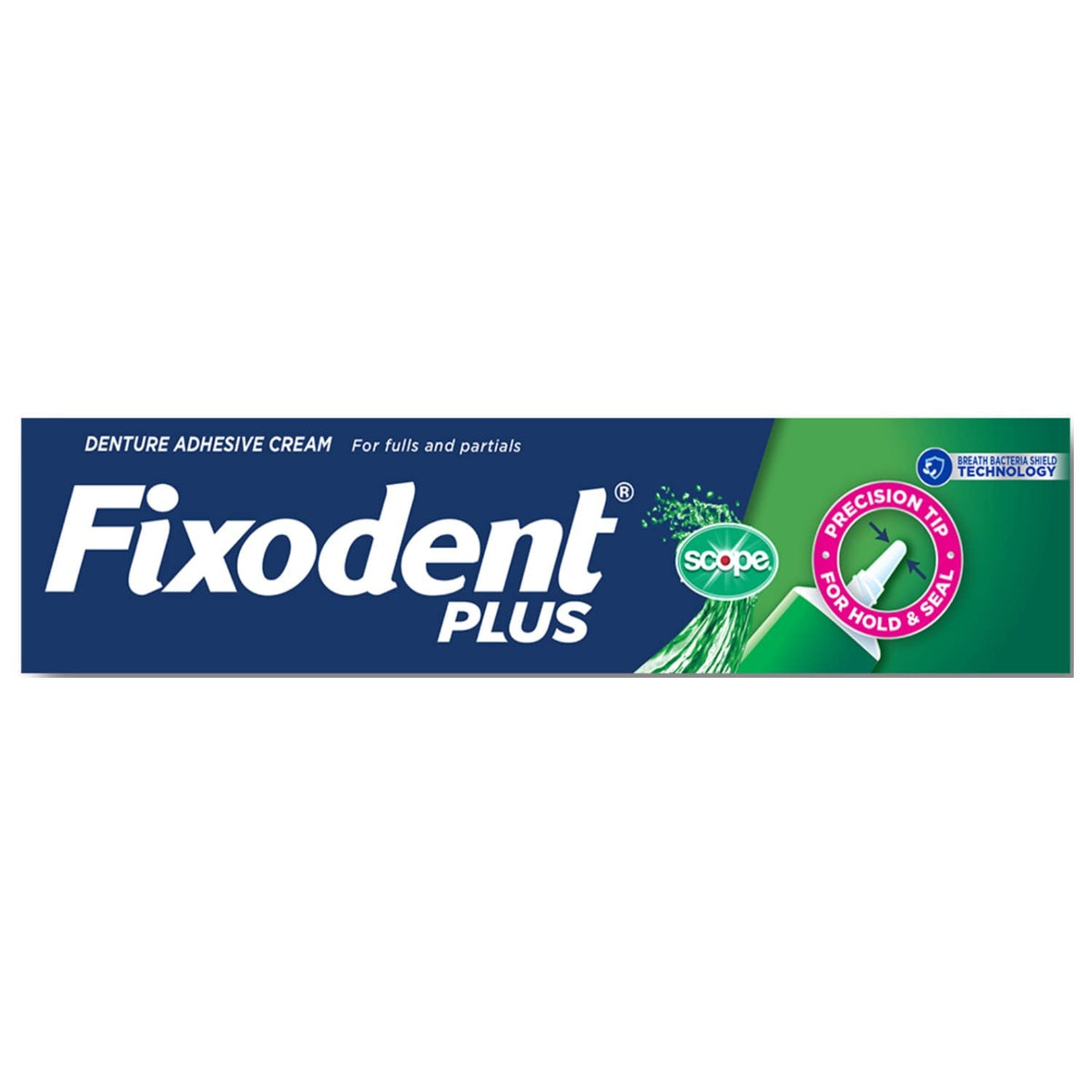 Fixodent Control with Scope flavor denture adhesive cream box and tube