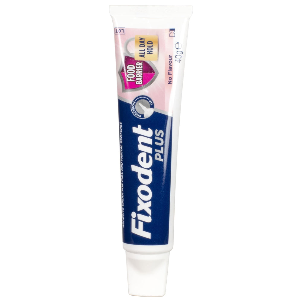 Creamy, clean and white Fixodent adhesive cream texture