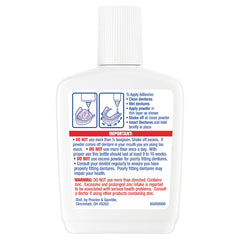 Close-up of Fixodent Extra Hold label