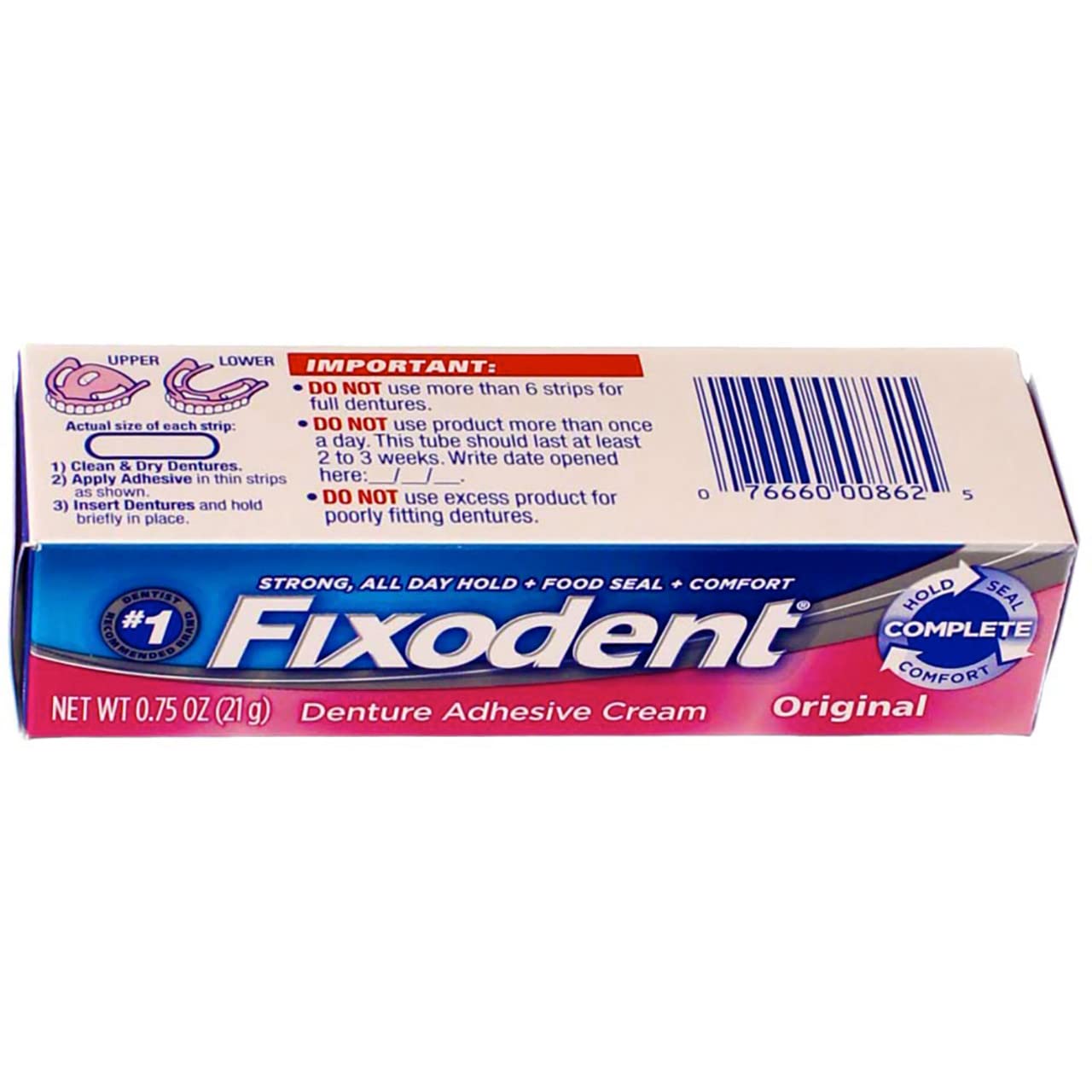 Fixodent Original 0.75 oz denture adhesive left side view