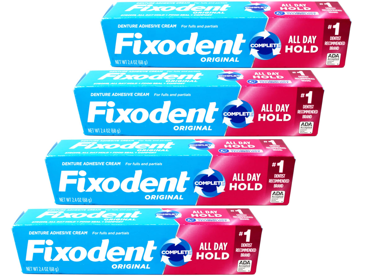 Fixodent Original Denture Adhesive Cream 2.4 oz 4-pack front view