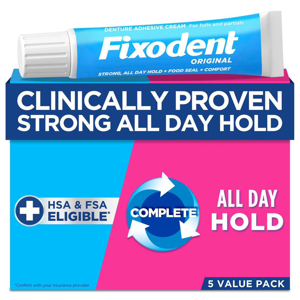 Close-up of Fixodent Original denture adhesive tube (2.4 oz)